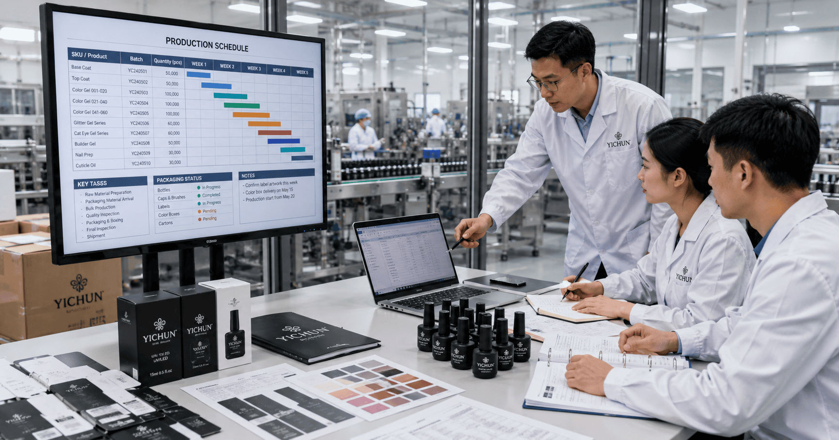 gel-polish-production-planning Production scheduling for large OEM gel polish orders at a nail gel factory China